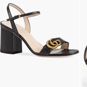 Gucci Black and Gold Leather Sandals with Logo